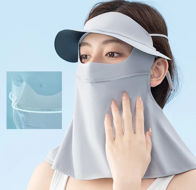 UPF50+ Cycling Sunscreen Uv Hat Neck Protection Ice Silk Full Face Cover Mask Sunblock Hoodie