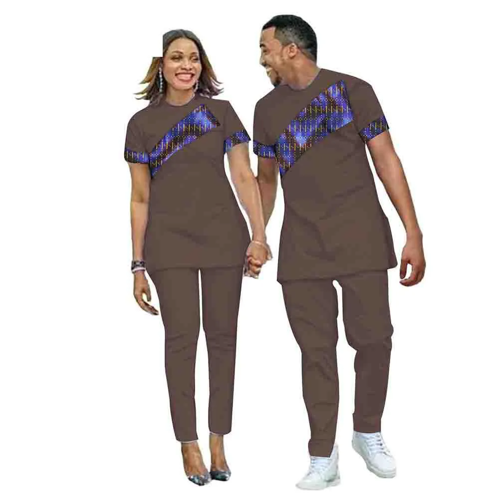 10 colors 2 piece set with short sleeve traditional African styles dress for mens and womens couples shirts and pants suits