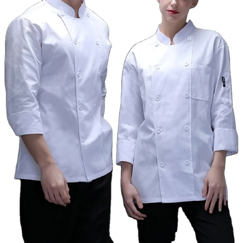 Двубортное пальто с длинным рукавом, осень-весна, белая одежда для работы, куртка, Индонезийская кухонная форма шеф-повара