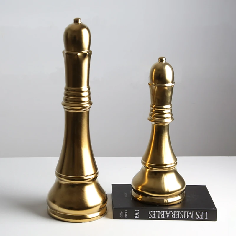 Factory Supply Various Desktop Decor Chess Sculpture Ceramic Nordic Decoration Home Gold