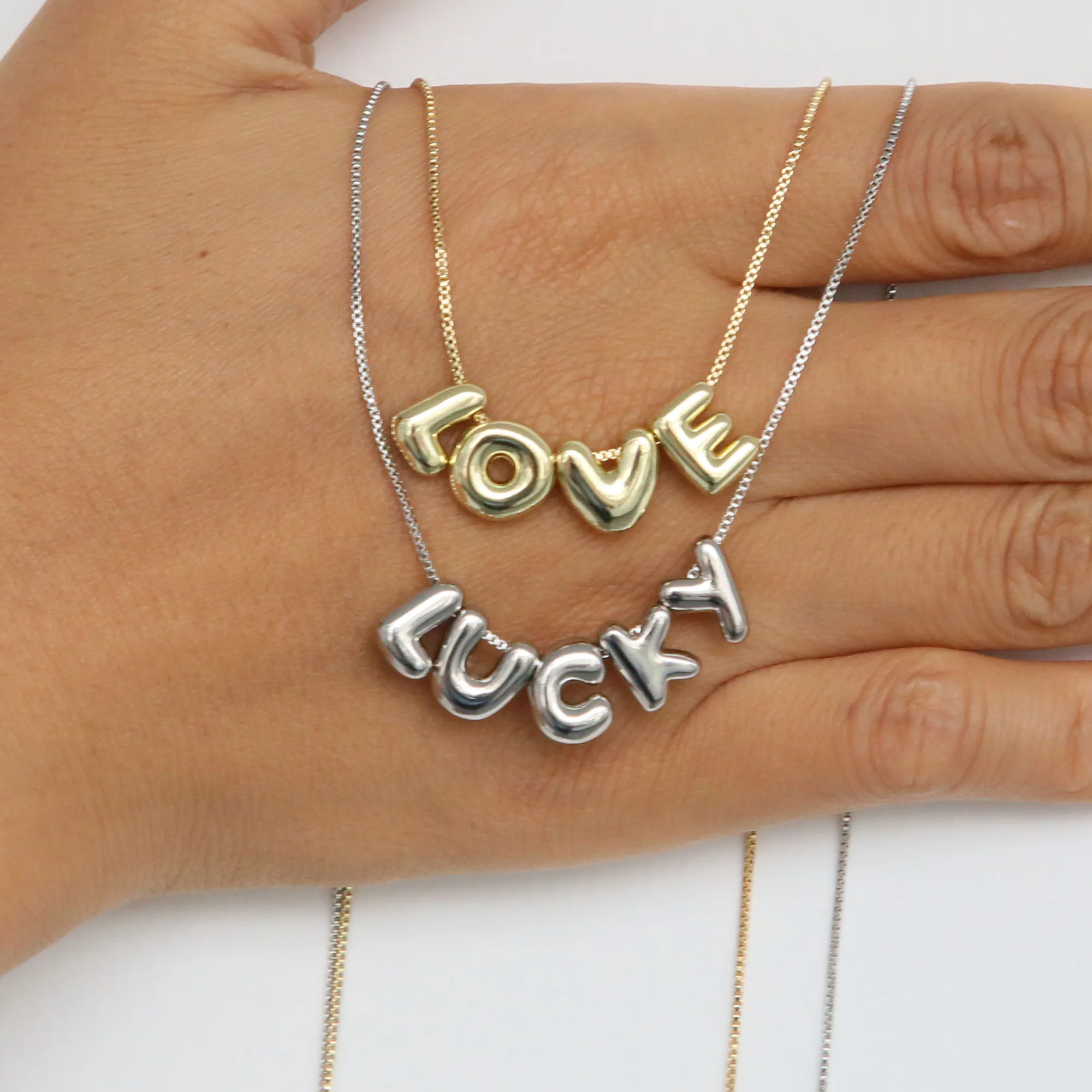18k gold plated custom Brass jewelry A-Z 26 initial letter necklace bubble letter necklace personalized name necklace