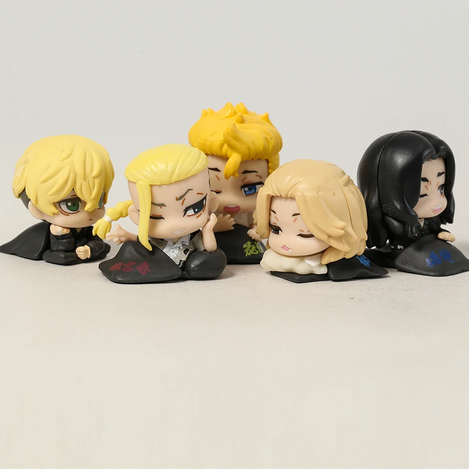 5pcs/set q version anime Tokyo Revengers Sleeping Mikey Draken Action Figure pvc Model Toy ornaments