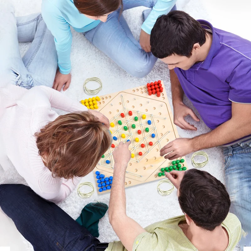 Family Board Brainteaser Strategy Games Chain Triangle Chess Game with Rubber Bands