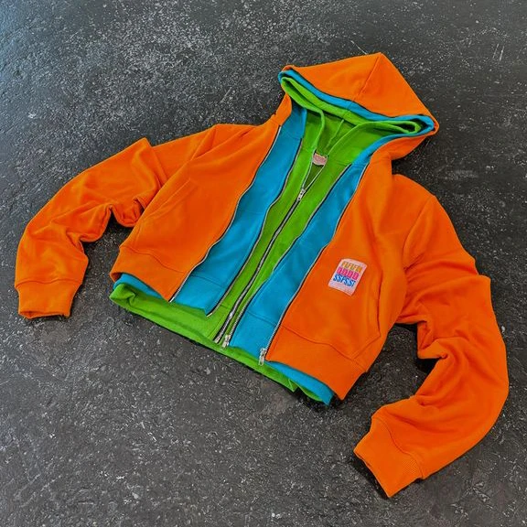 custom high quality streetwear heavyweight cotton plain blanks french terry cropped double layered triple zip hoodie men