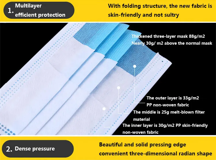 Protective Disposable Face Mask 3 layers disposable non-woven face mask melt-blown fashionable mouth mask