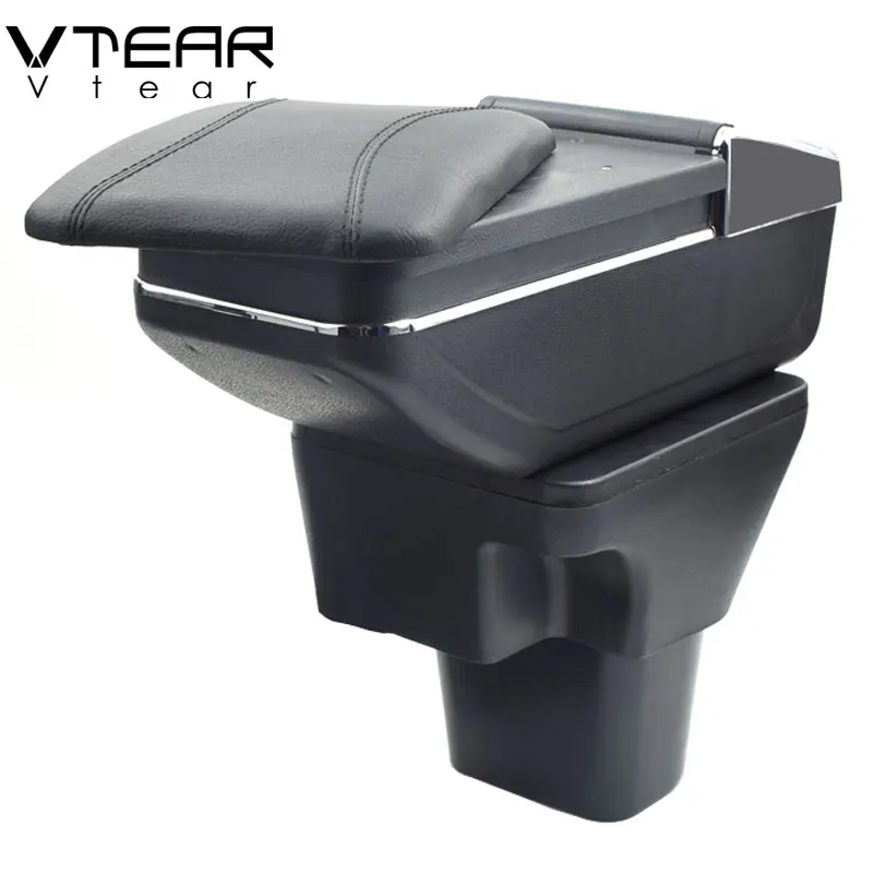 Vtear For Hyundai Accent armrest leather central store storage box red thread car-styling interior ABS arm rest accessories part
