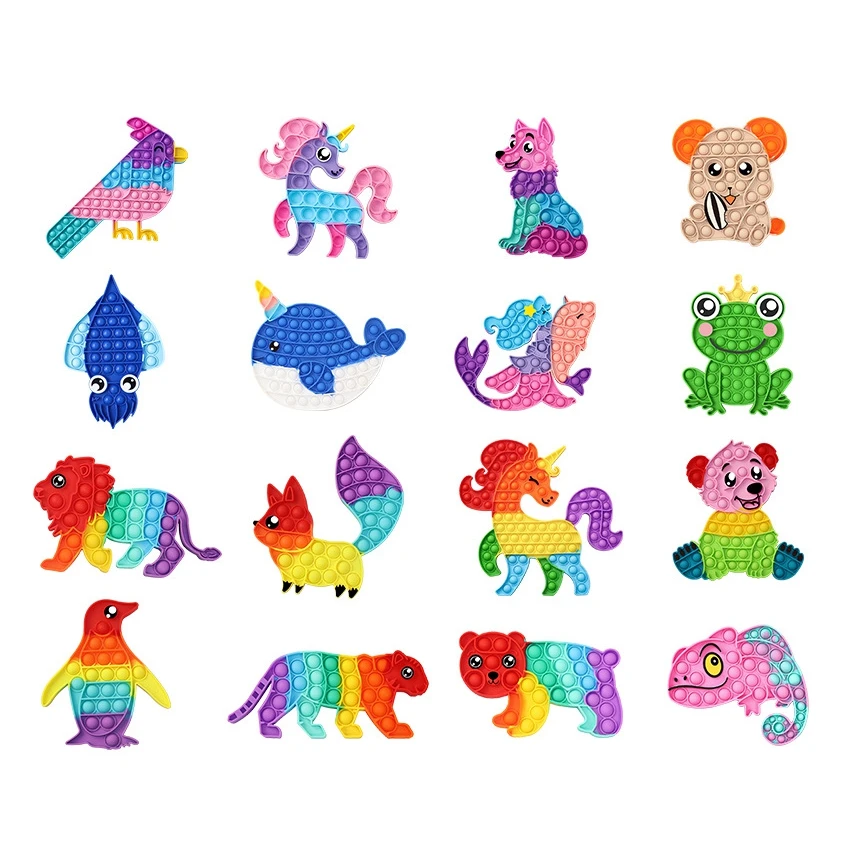 Rainbow Horse Lion push popper Fidget Toys, Penguin Squirrel Push Bubble Fidget Sensory Silicone Push Bubble Popper Toy