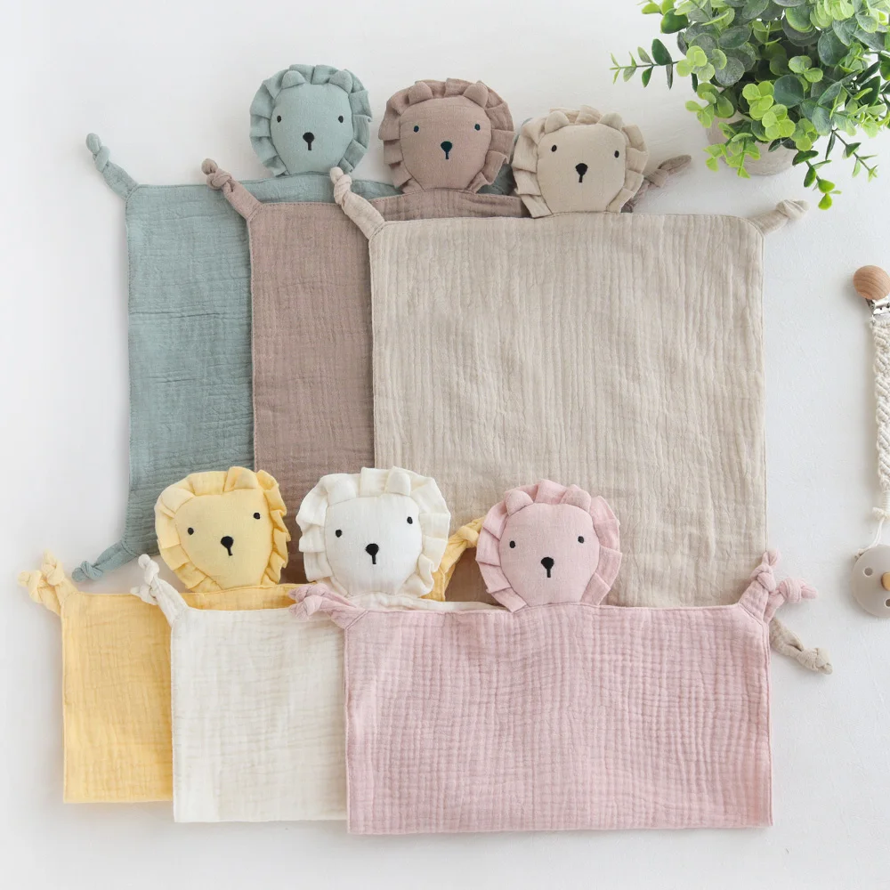 2024 New Cotton Gauze Lion Lovey For Newborn Baby 27.5x27.5cm Rabbit Comforter Toy Infant Security blanket