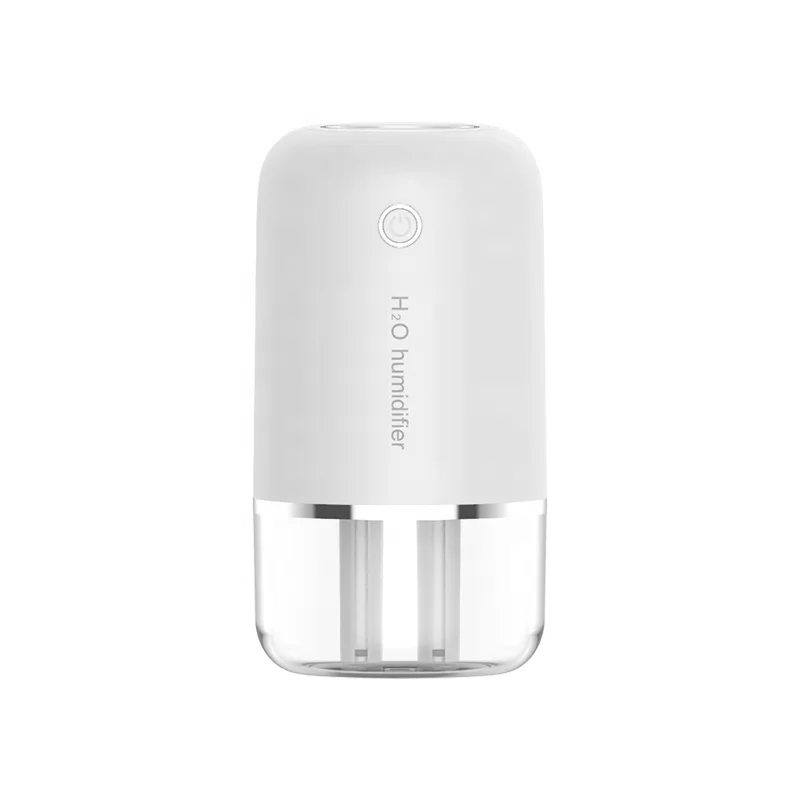 Portable rechargeable air humidifier transparent water cup two nozzle humidifier smart timing mini desk humidifier