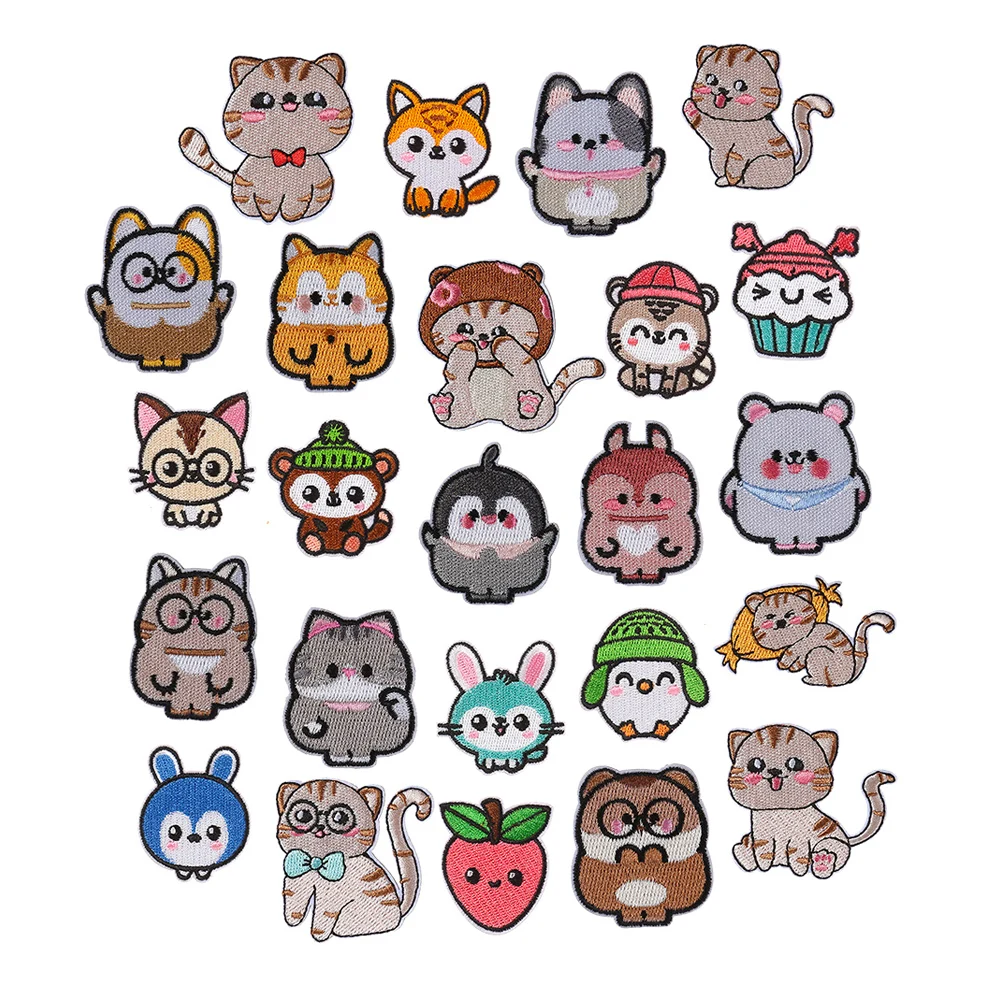 fast shipping factory sale cute small animal theme cat dog self-adhesive embroidered patch sticker for hairpin