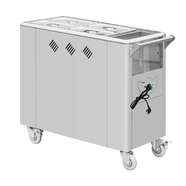 Gas 6 Pans Porridge Trolley Restaurant Push Type Snack Dish Dim Sum Propane Warming Cart With Flame-out Protection