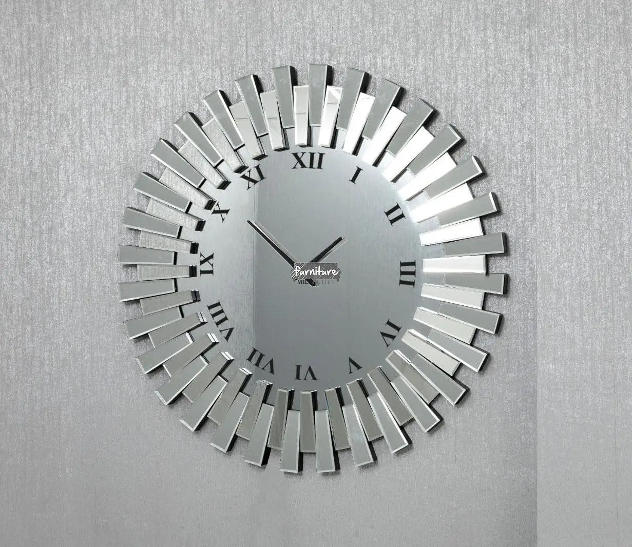 Amazon hot selling Living room square crystal border silver /black /smoked grey wall mirror clock decorative