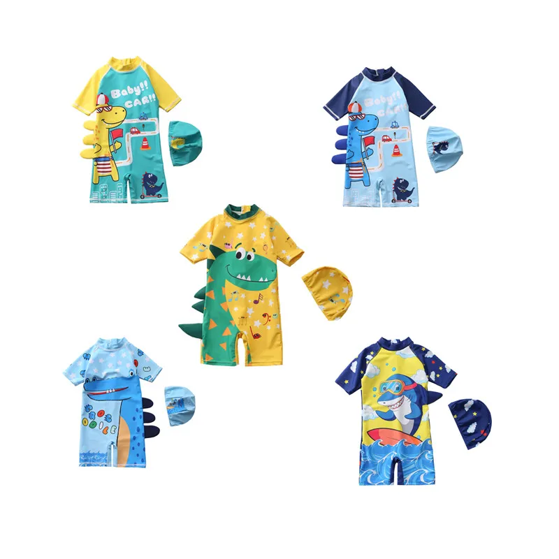 Wholesale children one piece swimsuit swimming beachwear short sleeve boys kids swimwear