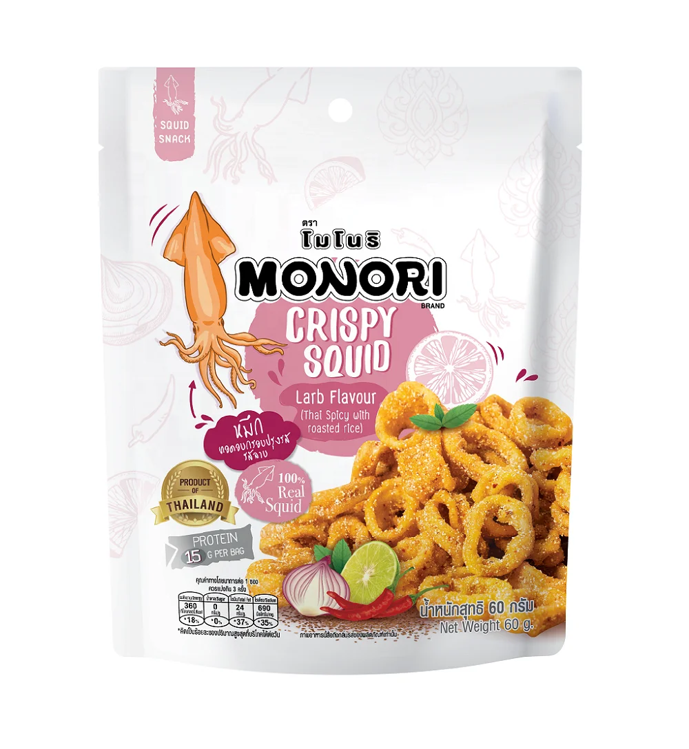 The Premium High Quality of Crispy Squid Snack Original Larb Flavor 60g with Hot Price Made in Thailand