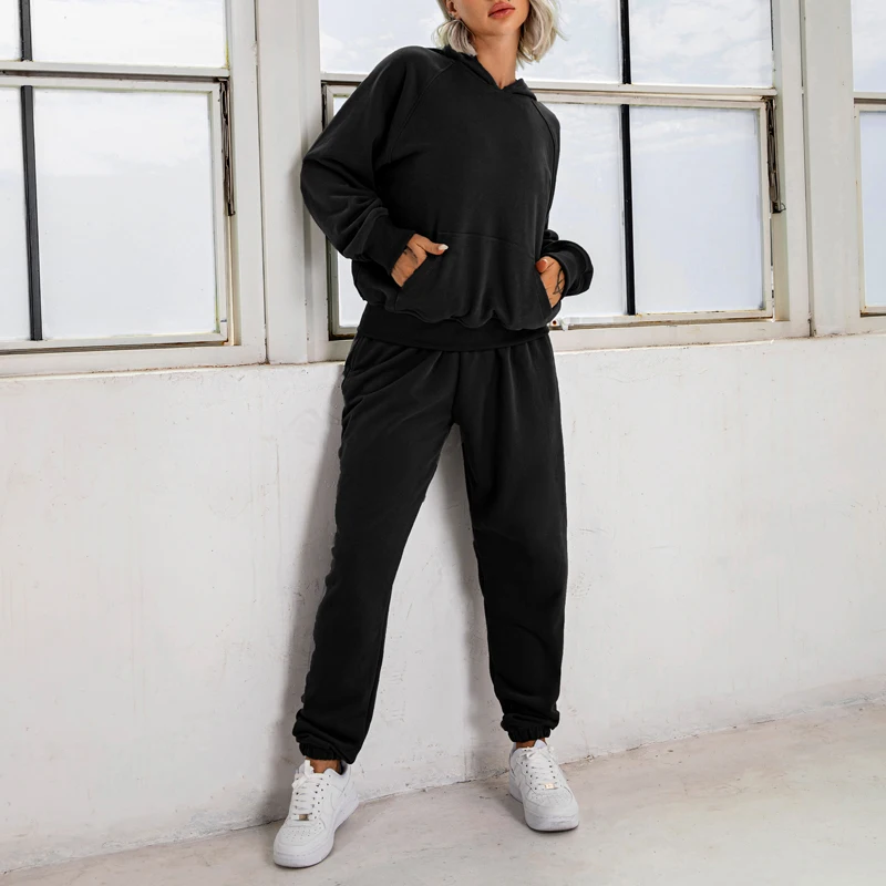 HacoApple 2022 Autumn Winter Loose Sweatsuits Fleece Thick Sweat Sets 2 Piece Jogger Sweatpants And Hoodie Set For