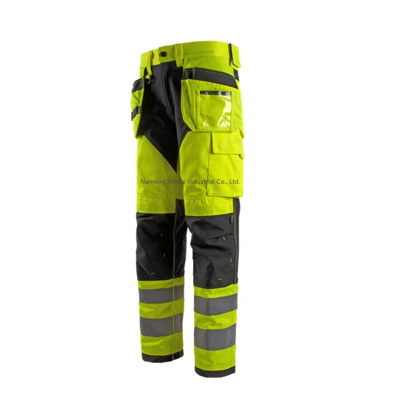 High Visibility  Stretch Carpenter Trousers  Hi-Vis Workwear With Reflective Tape Cargo Pants Craftman Uniform Industrial Safety