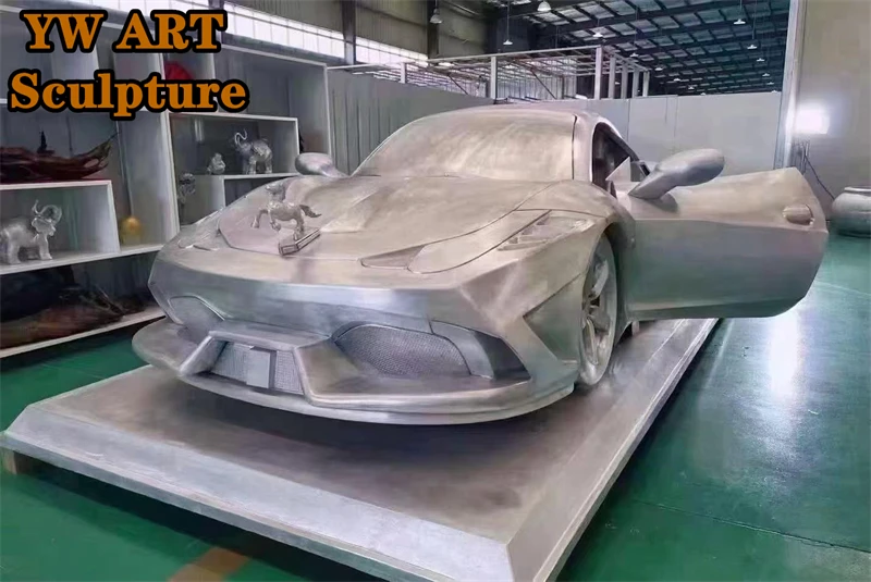 Custom Large Mirror Surface Polished Stainless Steel Diecast Model Car Sculpture For Automobile 4S Store Display Decor