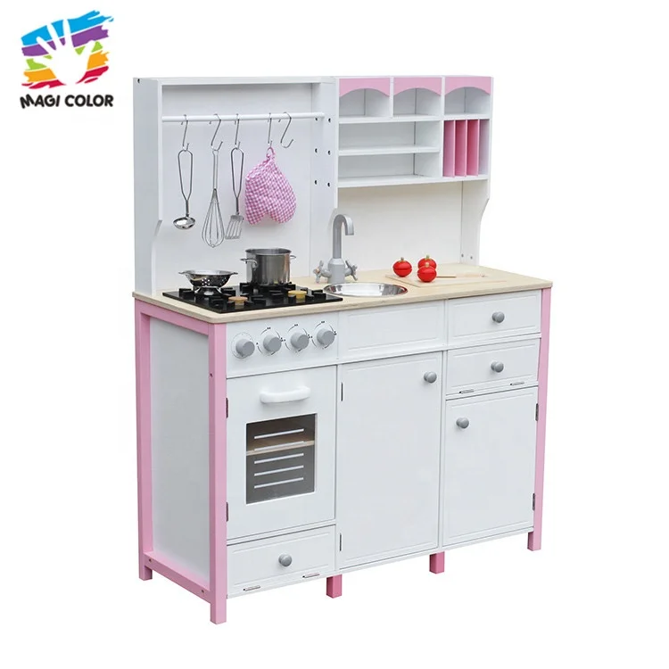 Ready To Ship pretend pink wooden toy kitchen set for girls W10C281