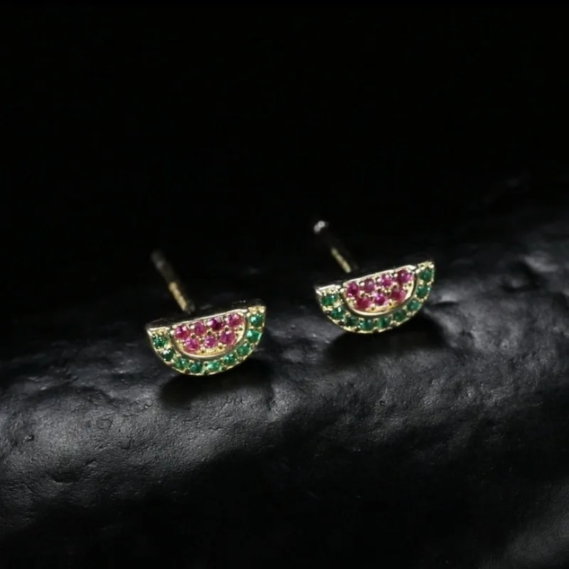 Daochong Custom 925 Sterling Silver CZ Rainbow Watermelon Stud Earring For Kids Children