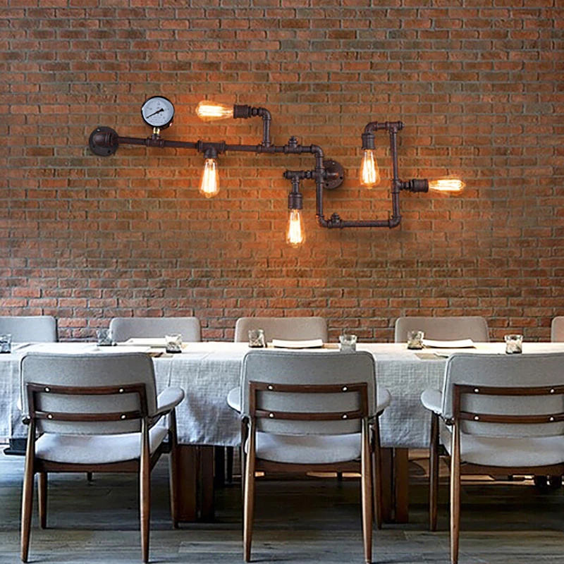 Steam punk Loft Industrial Iron Water Pipe Wall Lamp E27 LED Wall Lights for restaurant bar cafe