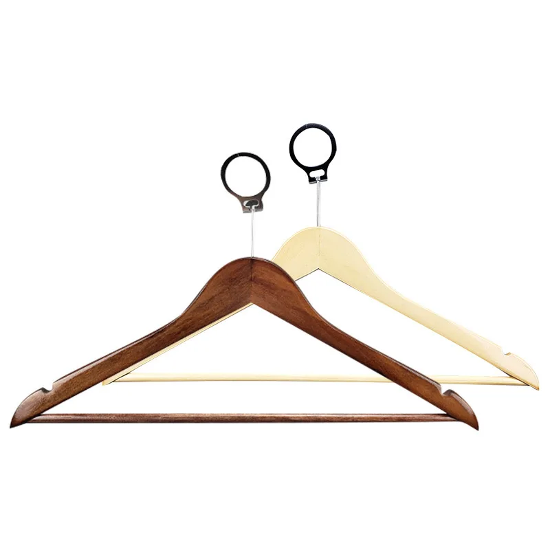 High Quality Natural Vintage Color Hotel Hangers Wholesale Anti Theft Wooden Hotel Suit Hanger with Ring