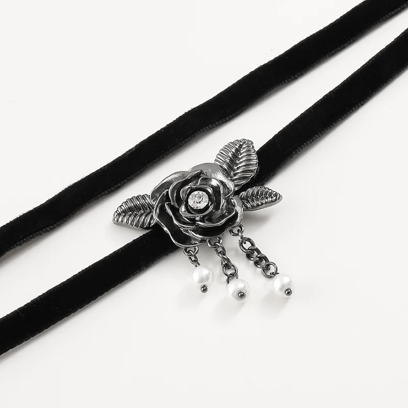 Original Design Vintage Black Romantic Women double layer black velvet choker Rose flower choker Necklace Wholesale