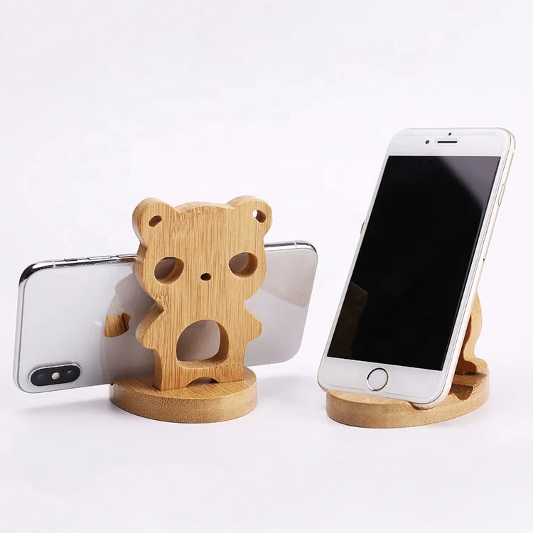 desktop creative cartoon work iPad base lovely office Bamboo wood cell phone stand