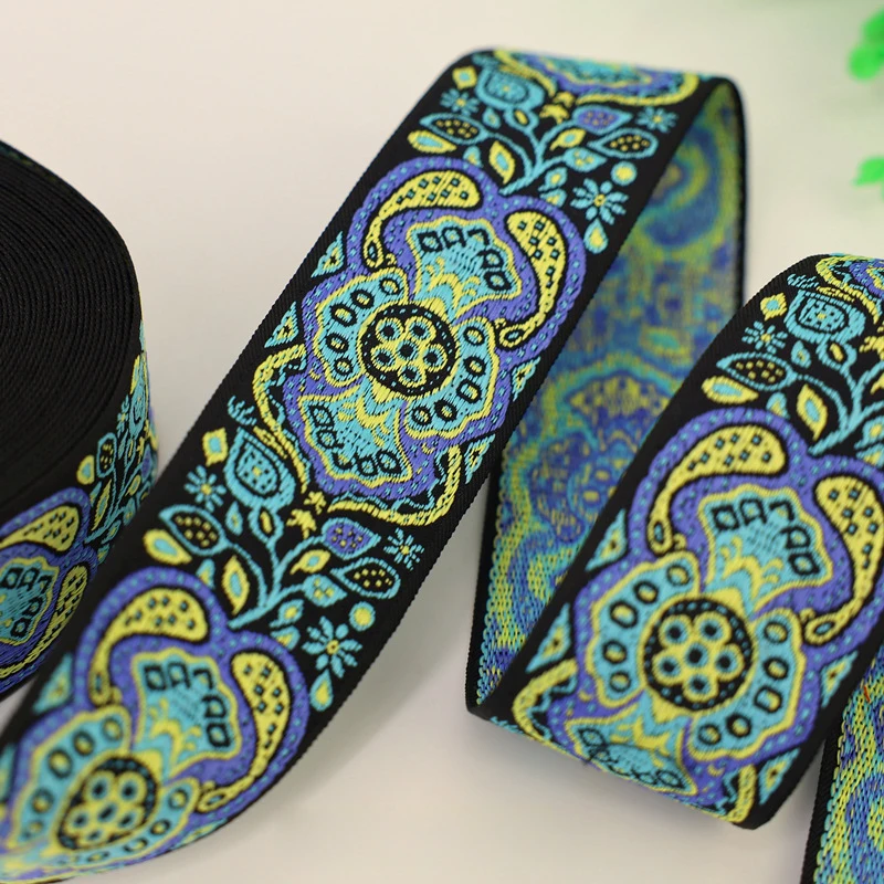 Woven Webbing Ribbon 50mm, Colorful Webbing Strap, Ethnic Jacquard Polyester Webbing