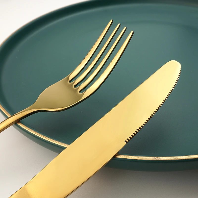 Wholesale 5 pieces kitchen party wedding dinner gold cutlery silver stainless steel cutlery spoon fork knives