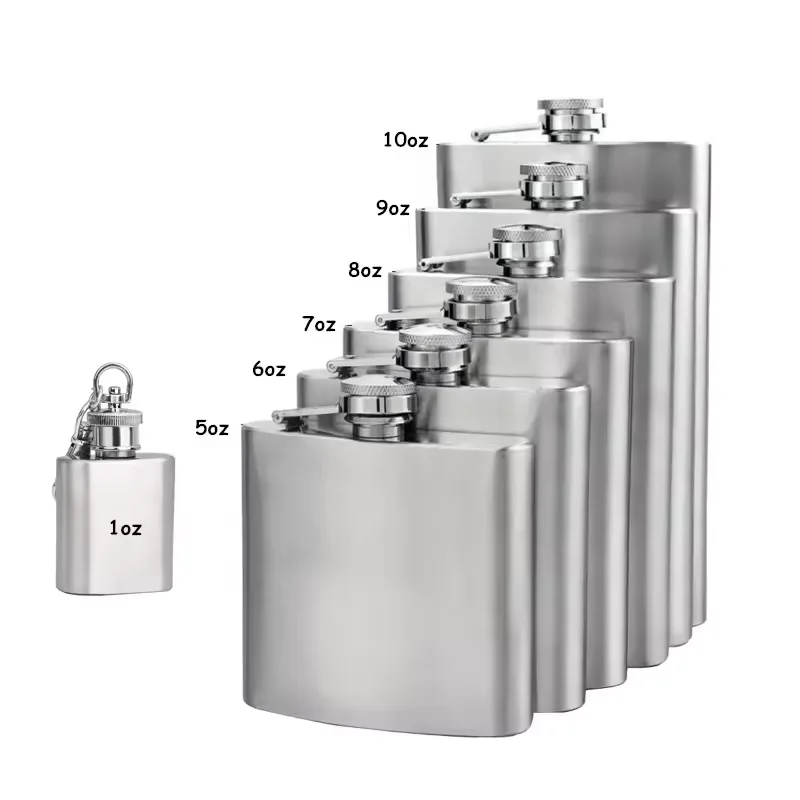 1 oz to 10 oz Stainless Steel Mini Hip Flask Classic Design Metal Alcohol Bottle for Whiskey & Liquor for Parties