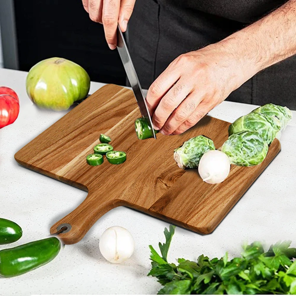 Wood Cutting Board with Handle  Serving Board for for Kitchen Home Baking, Fruits, Vegetables, Charcuterie, Cheese, Bread