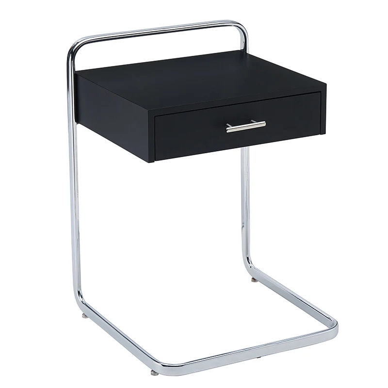 Modern Style Black Wooden Side Table Bedroom Nightstand Metal Leg T Shape Sofa Beside Coffee Table With Drawer Nightstand