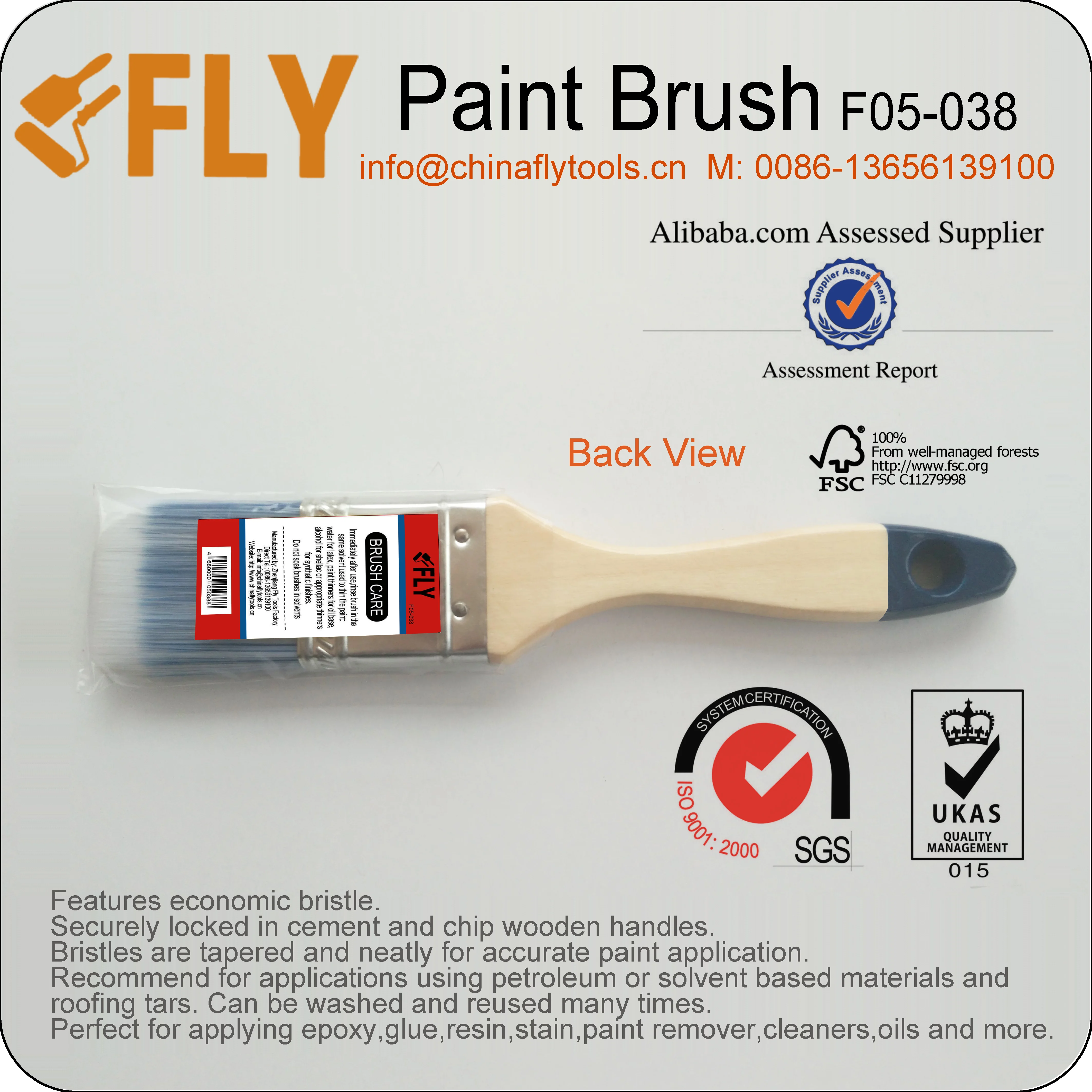 Wooden Handle and Polyester/nylon Bristle Paint Brush 38mm