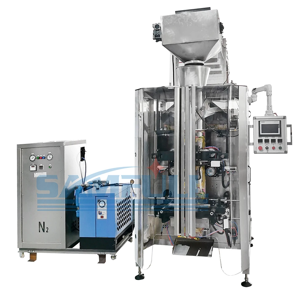 Automatic vffs chicken meat beef packing machine filling in nitrogen weighing frozen goat cut cubes packing machine