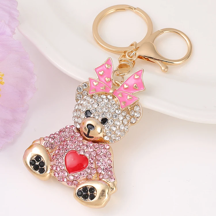 Wholesale pendant teddy bear key chain creative love cute rhinestone bear keychain