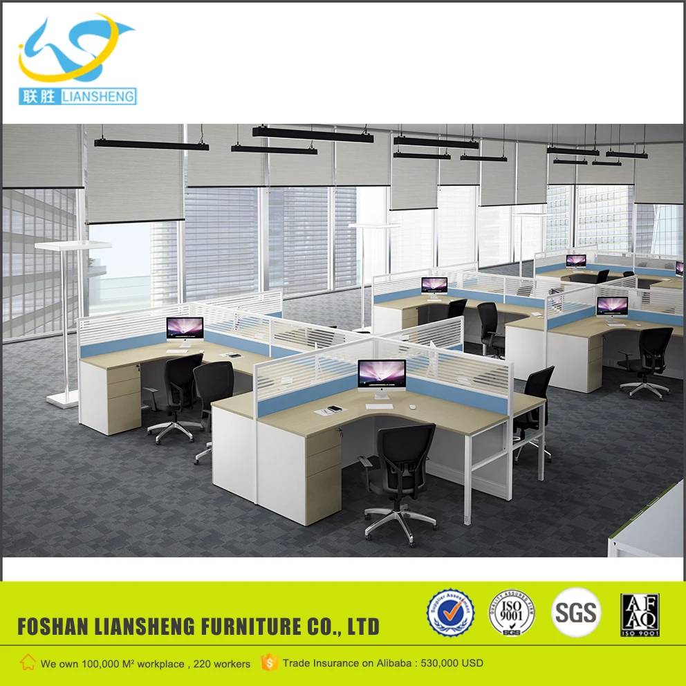 Fancy design 4 person workstation furniture, mdoern 120 degree office workstation, simple office desk partition glass partitions