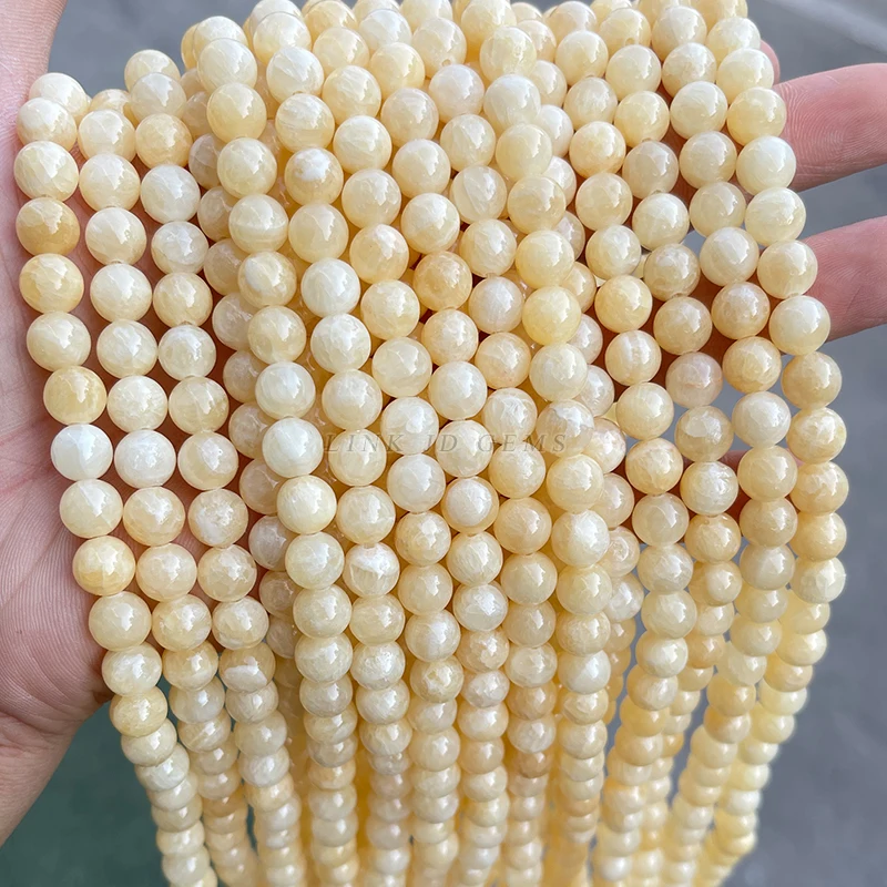 JD  4/6/8/10/12mm Natural Stone AAA Yellow Chalcedony Jades Spacer Round Beads for Jewelry Making DIY Bracelet Necklace