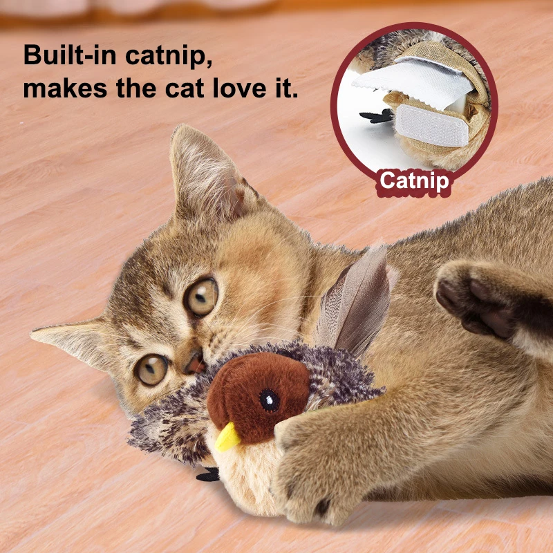 Cat Squeaky Catnip Toys Flapping Wings Simulation Bird Interactive flappy bird chase Cat Toy Touch Activated Plush Dog Play Toys