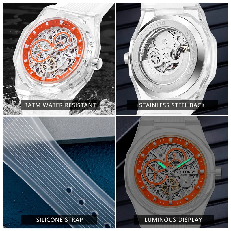 Custom Design Your Own High Quality Wristwatch With Logo Luxury Skeleton Automatic Mechanical Transparent Plastic Watch For Men