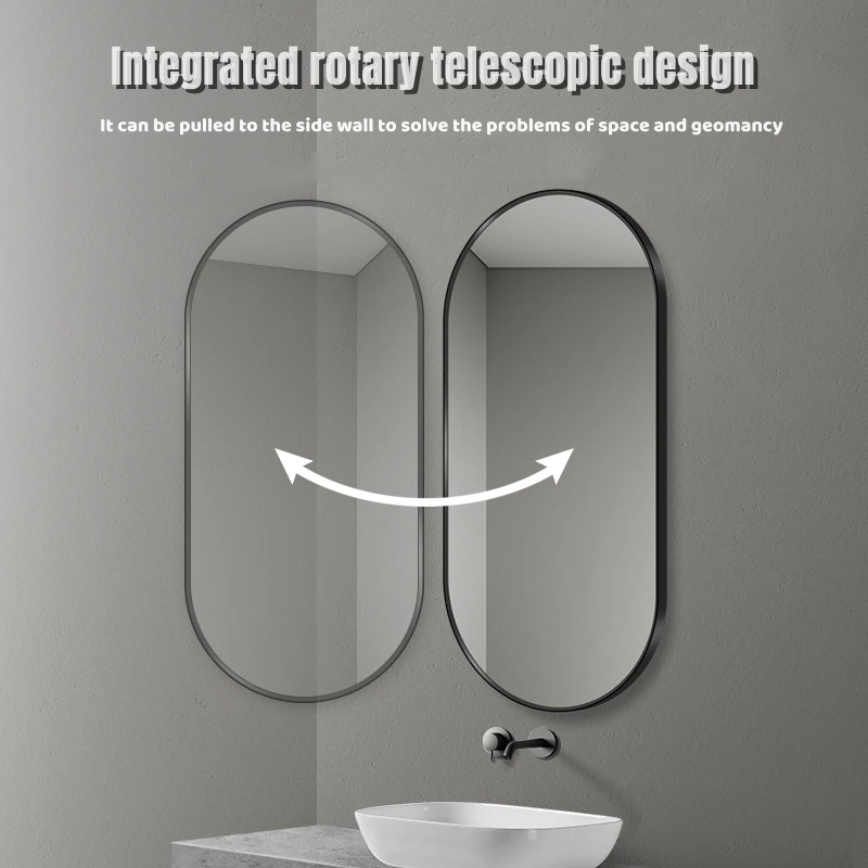 Wall oval framed Adjustable Mirror Foldable Bathroom Mirror rotating makeup Telescopic corner Mirror With Folding Stretch Arm