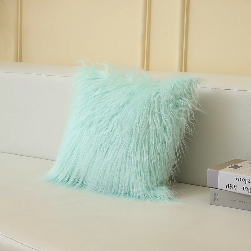 Amity Home Decorative Sofa Long Faux Fur Throw Pillow Cover Solid Color Soft Mongolian Fur Pillow Cushion Cases