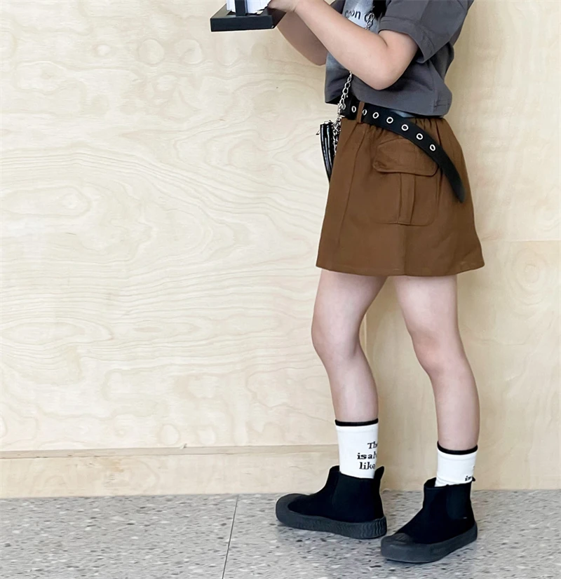 2023 hot girls short sexy mini skirts children high waisted pocket skirt toddler girls skirts dress with belts for kids
