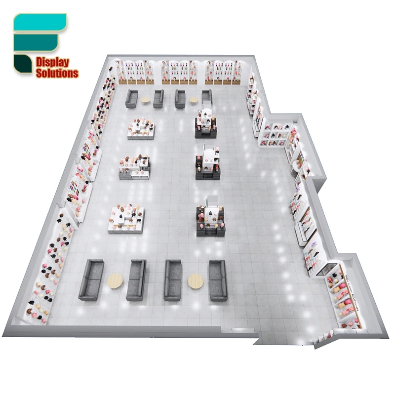 Customizable Wig Store Interior Decoration Display Shelf Shop Wigs Wall Display Showcase Display For Wigs