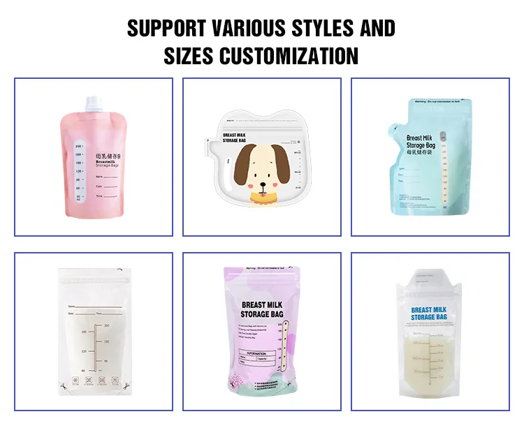 AIUDO Temperature Resistant Easy Tear Seal Double Sealing Chain Standing Base Accurate Capacity Pre-Sterilized Breast Milk Bag