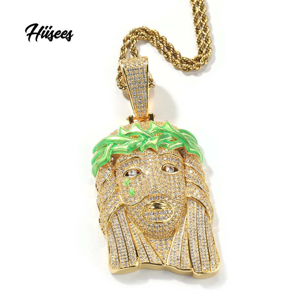 Newest 18k gold plated Rattan corolla Jesus religious faith Christianity pendant necklace hip hop iced out jesus pendant
