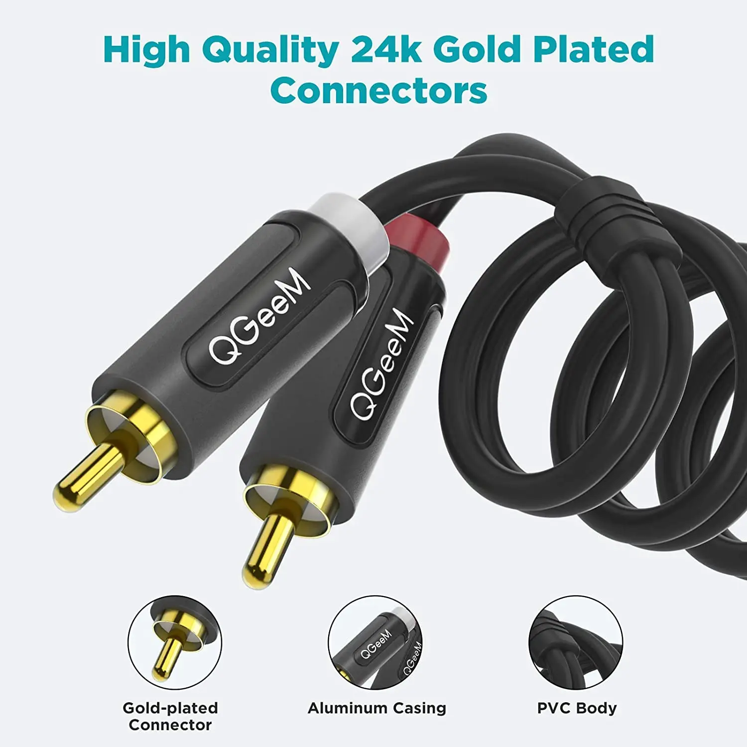 RCA Stereo Cable Double-Shielded for Headphones,Home System,iPods,iPhones,MP3 Players and More 2 RCA Audio Cable