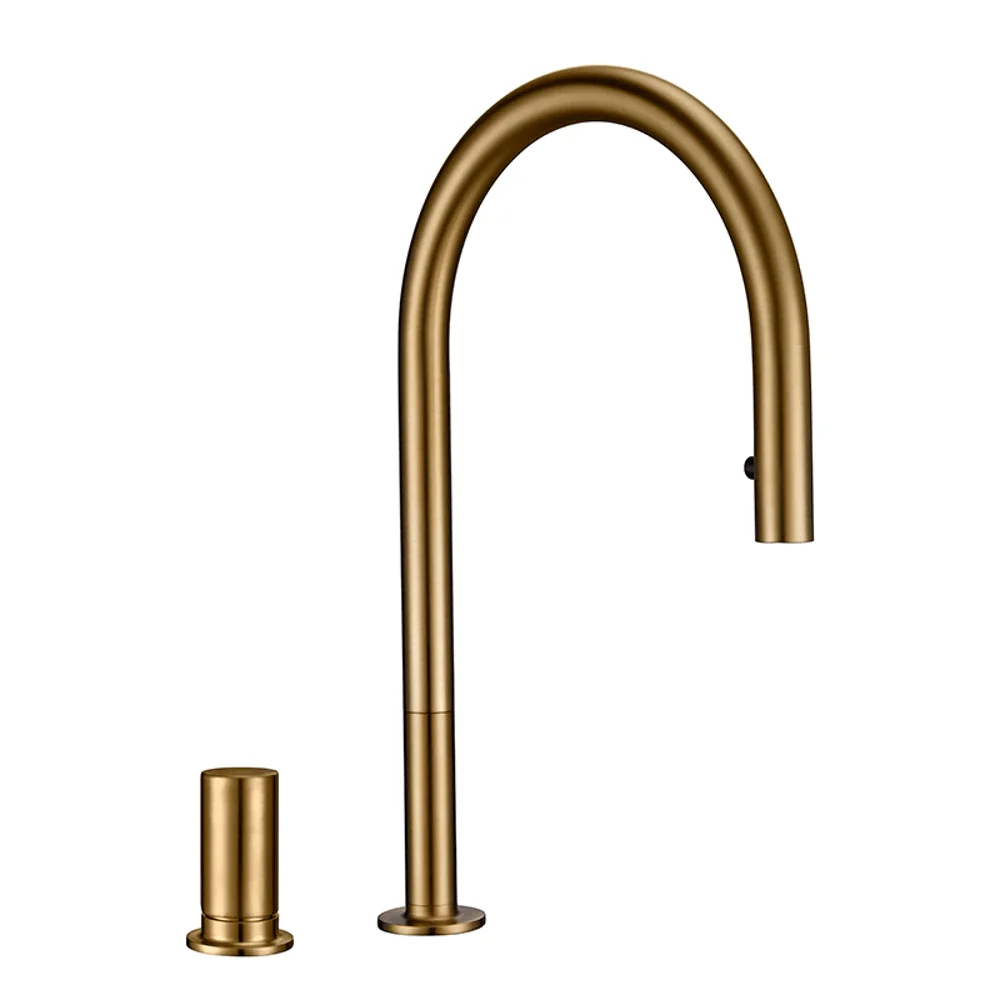 FLG Elegant Kitchen Faucet with Pull Out Spout Tap Water Mixer Desk Mounted LEAD-FREE HIGH ARC Solid Brass