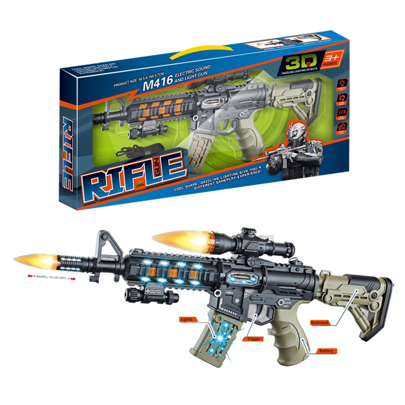 QS High Quality Electric M416 Gun Toys With Sound Lights Barrel Telescopic Plastic Simulation Gun Model