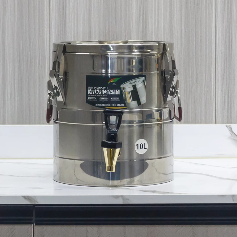 10L Commercial Heat Preservation Insulated Stainless Steel Container Water Food Sealed Barrel With Water Tap