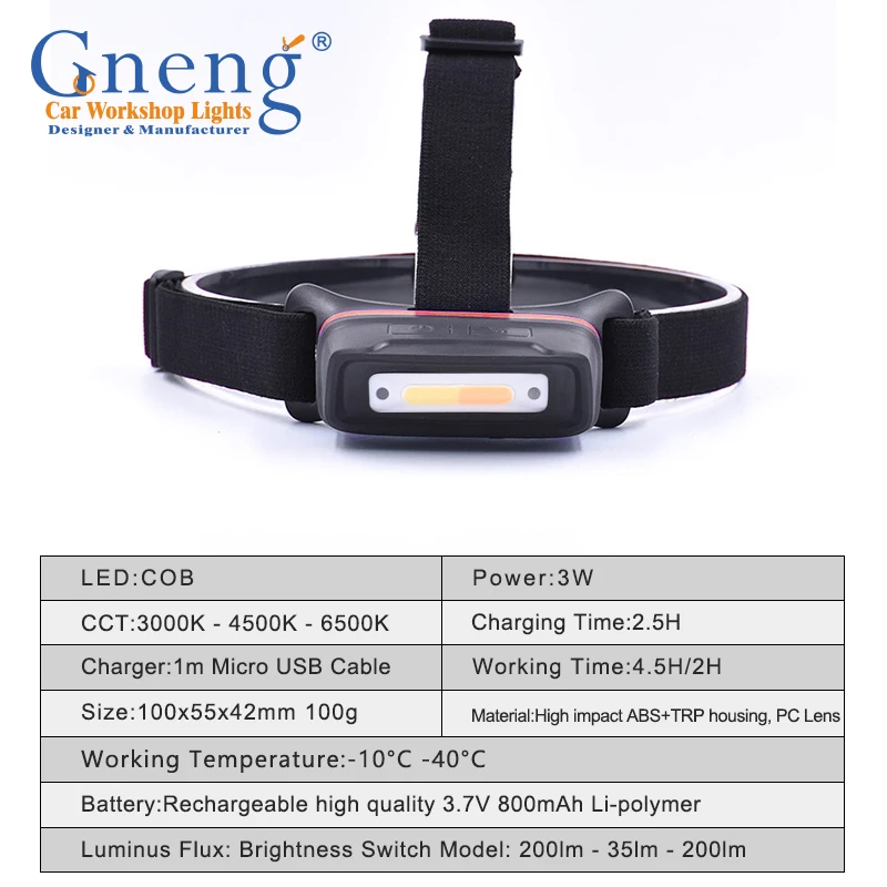 High CRI COB Rechargeable Work Light Inspection Light Head Lamp Car Workshop Light